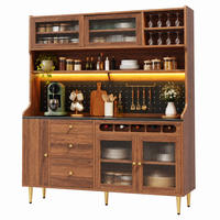 HOCHSCHRANK mit LED und Weinregal 145x39x171 cm Glas/MDF Walnuss - Braun, Glas (39/171/145cm) - Meubliv