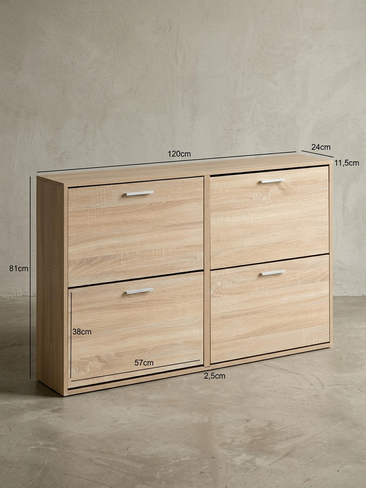 SCHUHSCHRANK Holz mit 4 Klappen und großer Ablage, Beige 120x24x81 cm - Beige, Holz/Metall (120/81/24cm) - KADIMA DESIGN