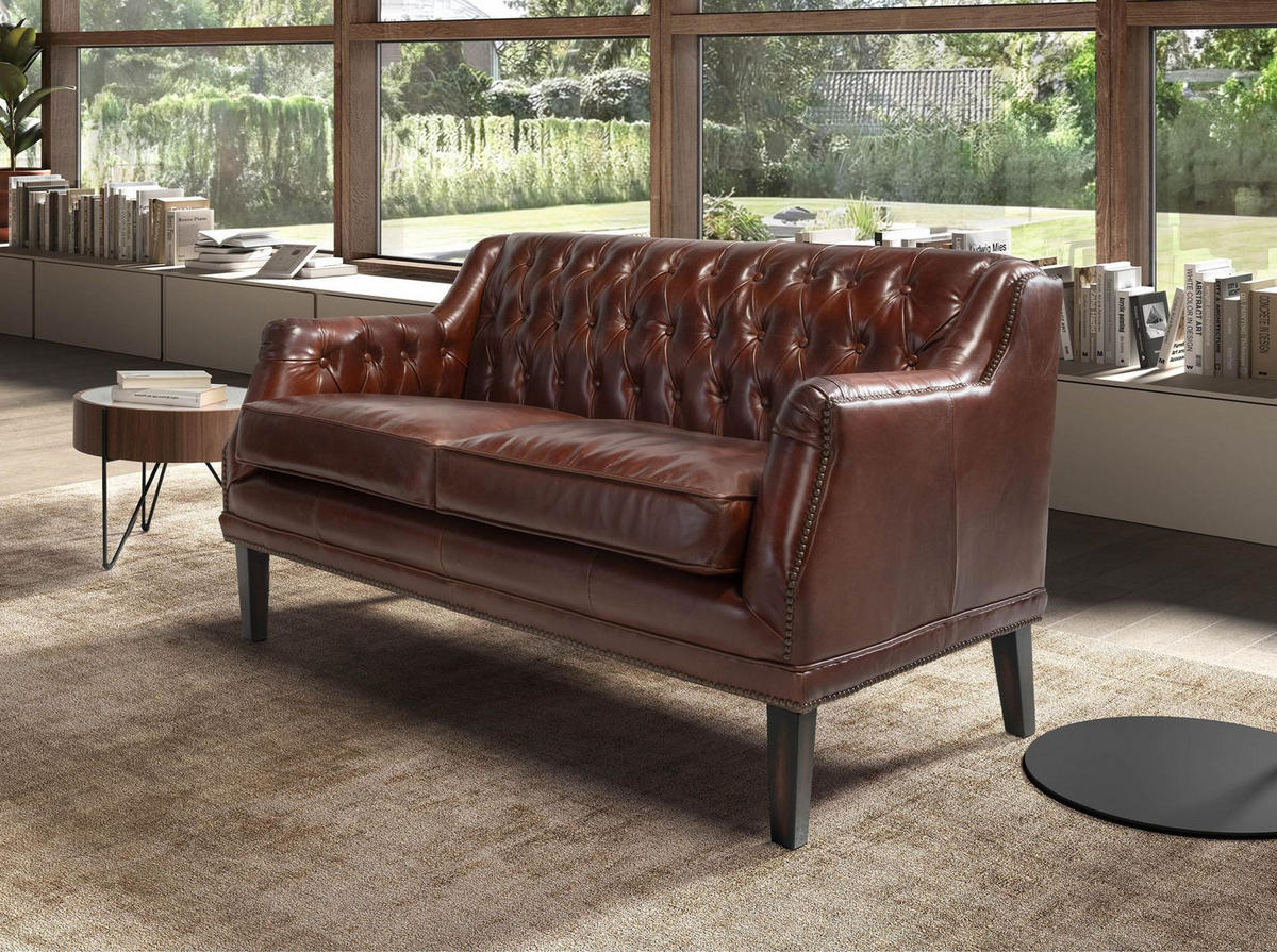CHESTERFIELD-SOFA 2-Sitzer Chester-Sofa aus cognacbraunem Leder 135/81/80 cm - Cognac/Nussbaumfarben, Leder/Holz (135/80/81cm) - ANGEL CERDA