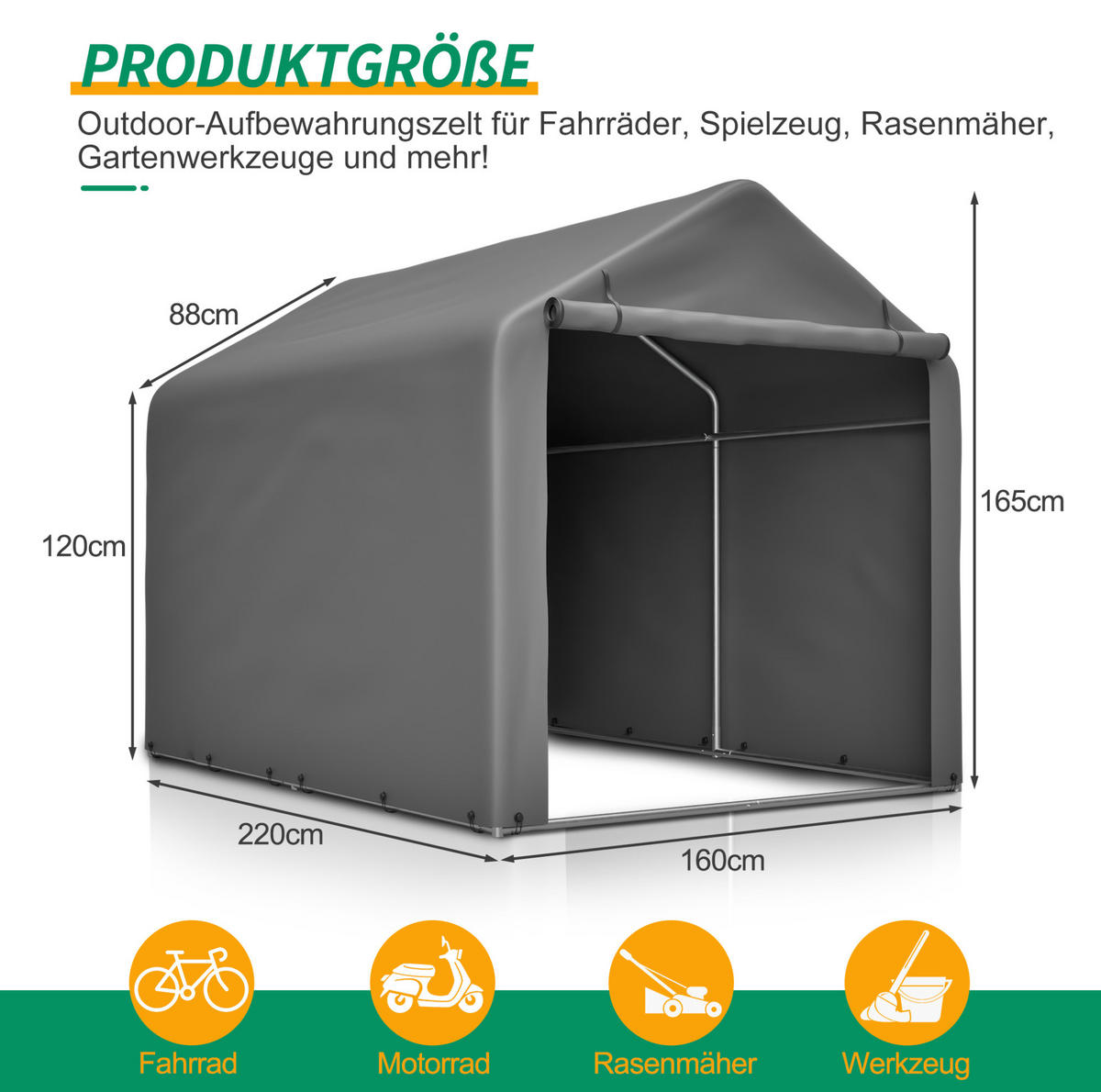 KLEINGARAGE aus Metall 160x220x165 cm Grau mit Rolltor - Grau, Metall (160/165/220cm) - Modfu