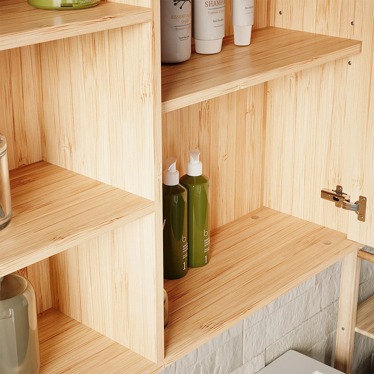 BADSPIEGELSCHRANK Lucie Bambus 74 x 60 cm mit 3 offenen Fächern - Grün, Holzwerkstoff (74/60/20cm) - Vicco