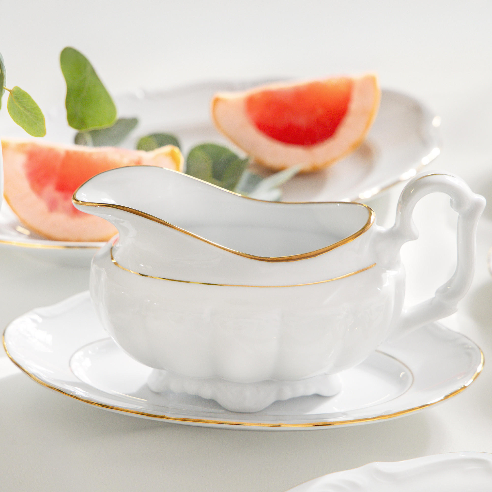 SAUCIERE Chodziez MARIA TERESA Porzellan mit Goldrand, Weiß / Gold - Goldfarben/Weiß, Keramik (10cm) - KONSIMO®
