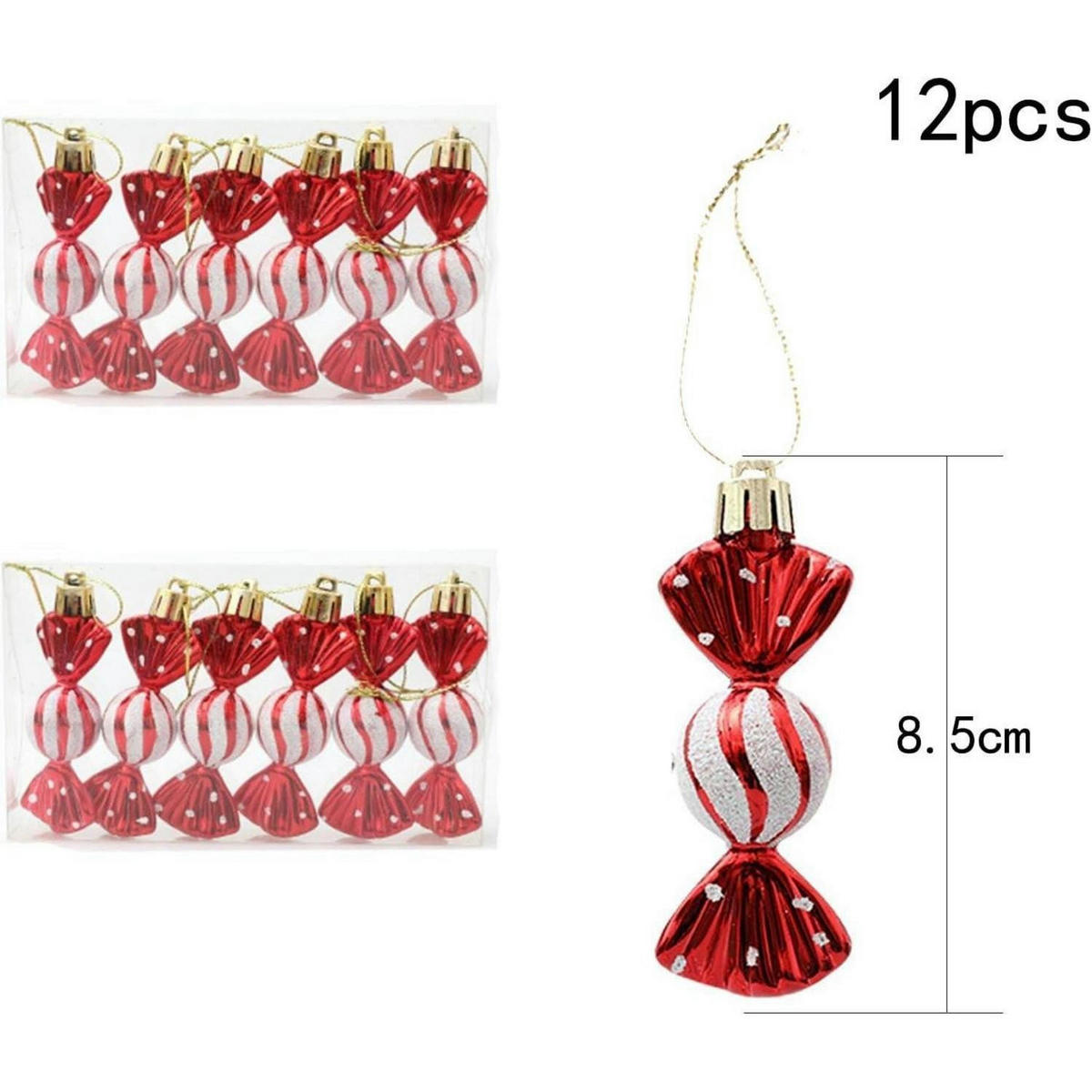 WEIHNACHTSBAUMSCHMUCK 12-teiliges Set Süßigkeiten rot - Rot, Kunststoff (3/3/9cm)