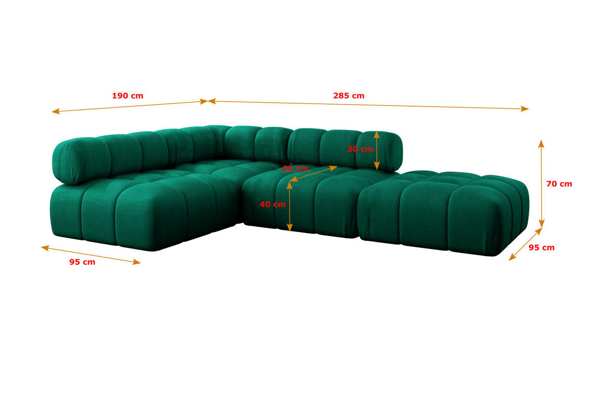 ECKSOFA modulares Sofa Favio-L1 - 285x190x70 cm Dunkelgrün Velours - Dunkelgrün, Holzwerkstoff/Textil (285/190cm) - ALTDECOR