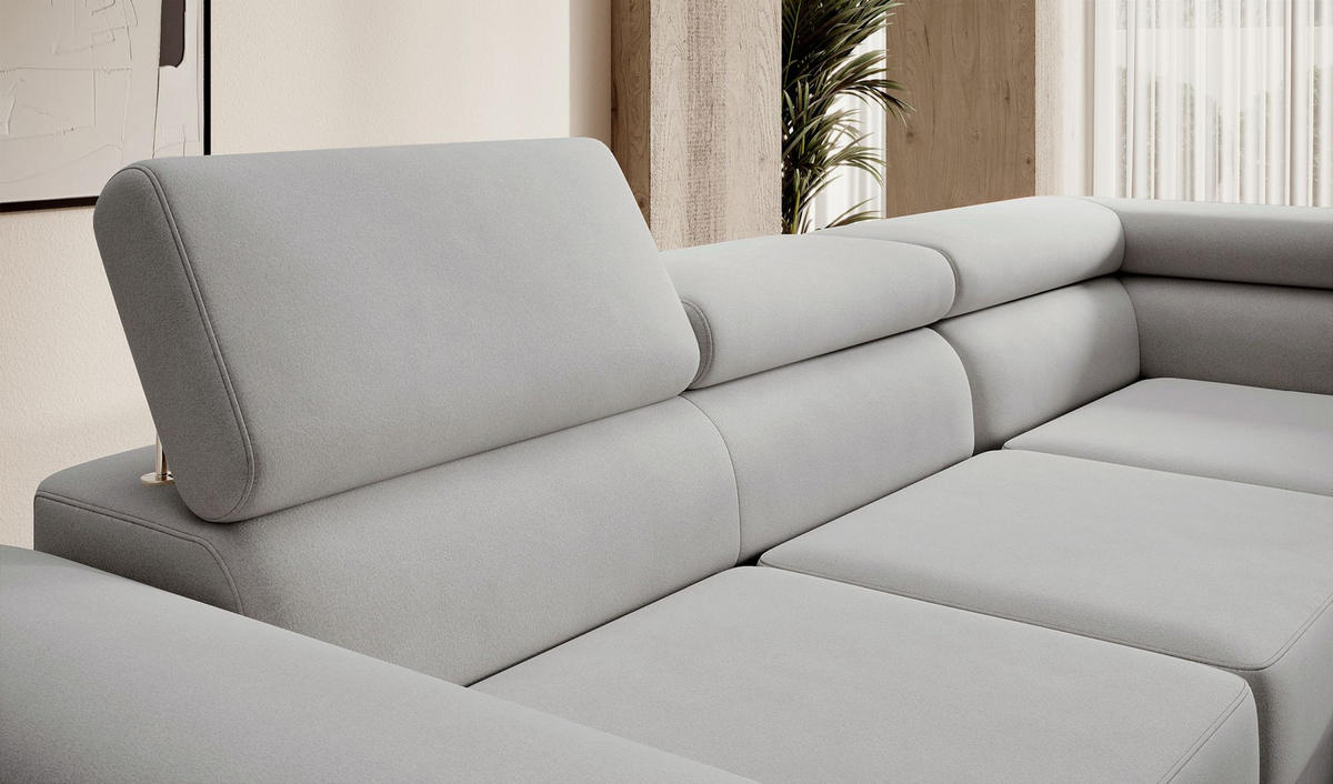 ECKSOFA Stevil Graubeige Velours - Greige/Silberfarben, Textil/Metall (275/203cm) - Selsey