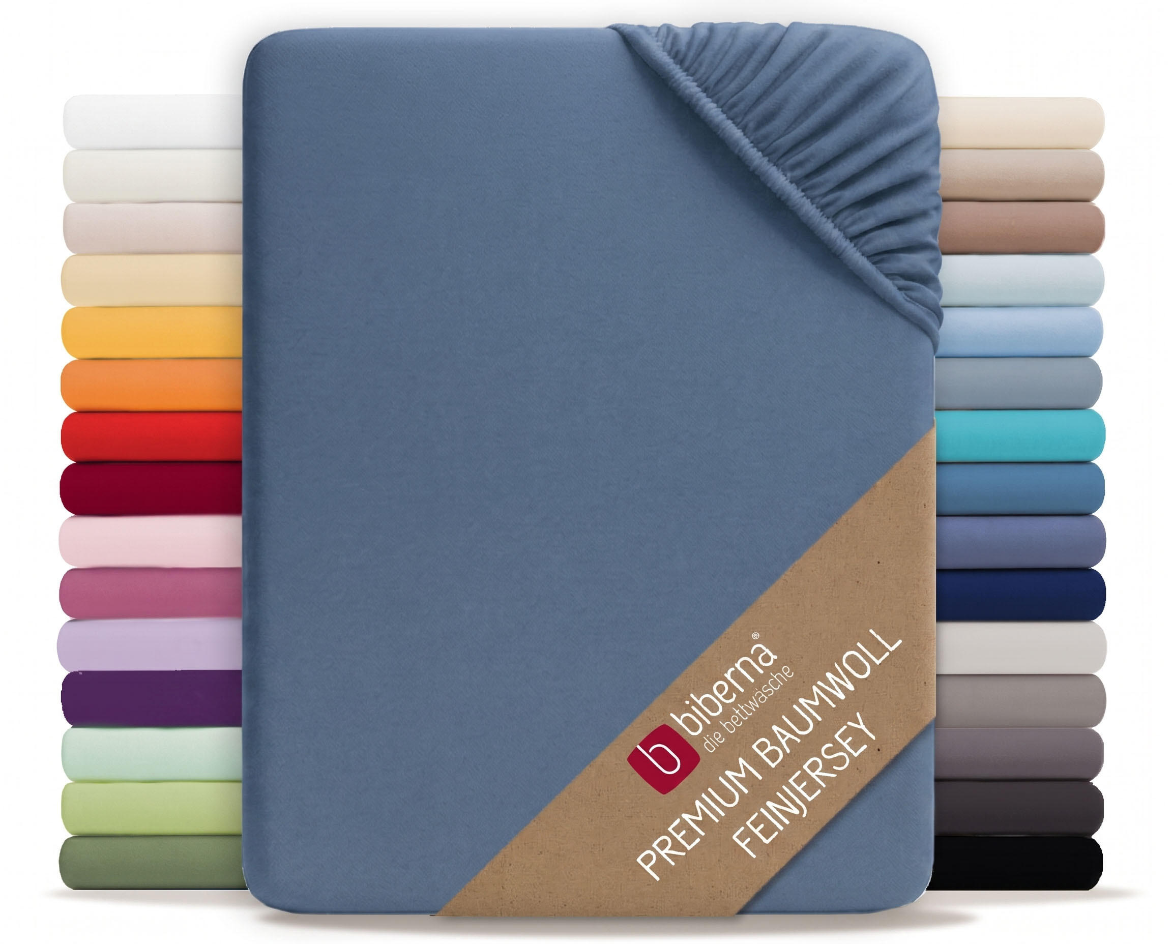 SPANNBETTTUCH Premium Jersey azurblau, 90x190 cm - 100x200 cm - Blau, Textil (100/200cm) - biberna