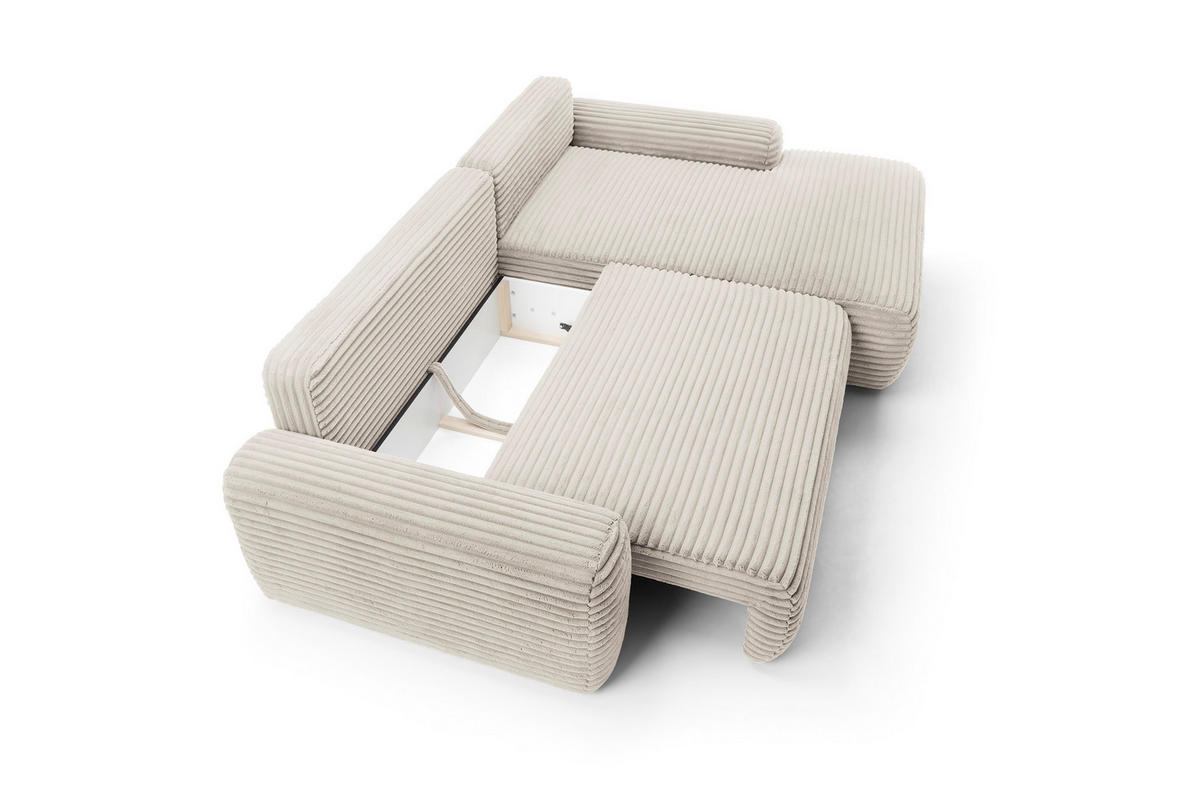 ECKSOFA Cordina Creme, mit Schlaffunktion und Bettzeugbehälter, rechte seite - Creme, Holzwerkstoff (264/162cm) - Bettso