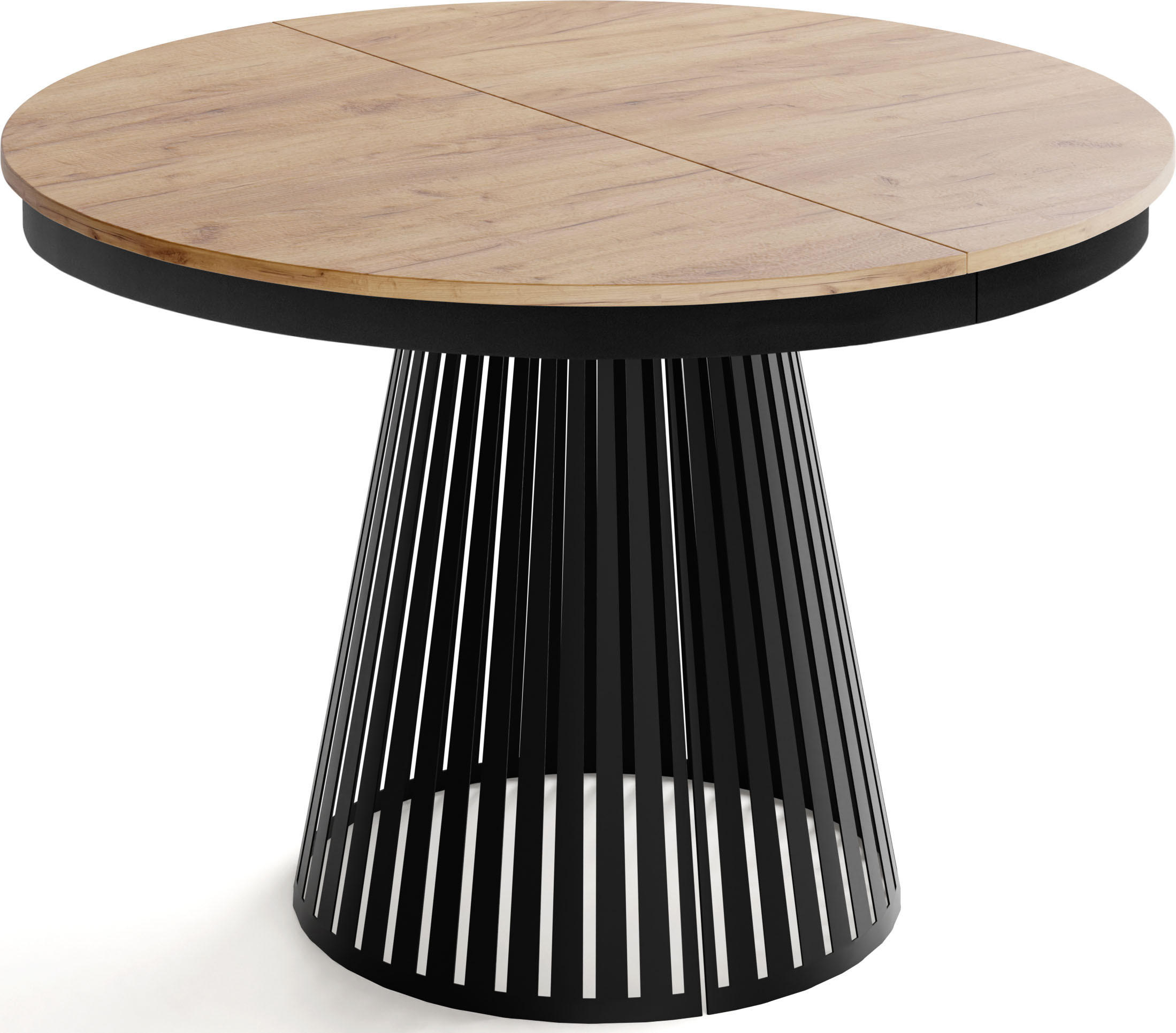 ESSTISCH Naro rund ausziehbar mit Schwarzem Lamellen-Metallgestell, Braun 120-200/120/76 cm - Eiche Wotan/Schwarz, Holzwerkstoff/Metall (120/120/76cm) - WFL GROUP