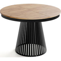 ESSTISCH Naro rund ausziehbar mit Schwarzem Lamellen-Metallgestell, Braun 120-200/120/76 cm - Eiche Wotan/Schwarz, Holzwerkstoff/Metall (120/120/76cm) - WFL GROUP