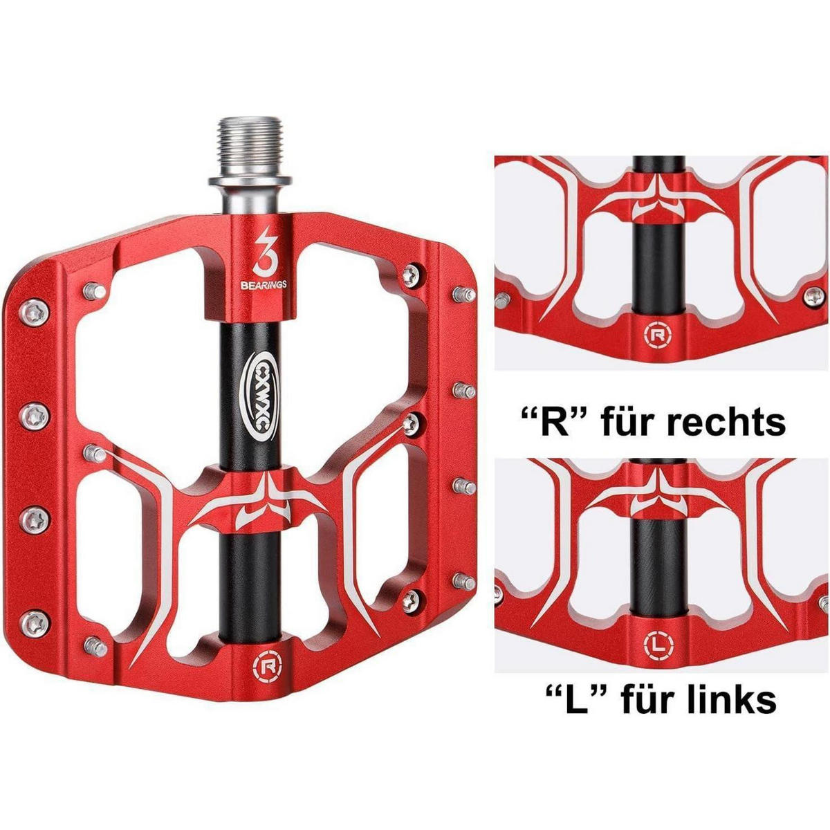 FAHRRADPEDALE Aluminiumlegierung Rot 3 Lager - Rot, Metall (10.5/1.5/10.6cm)