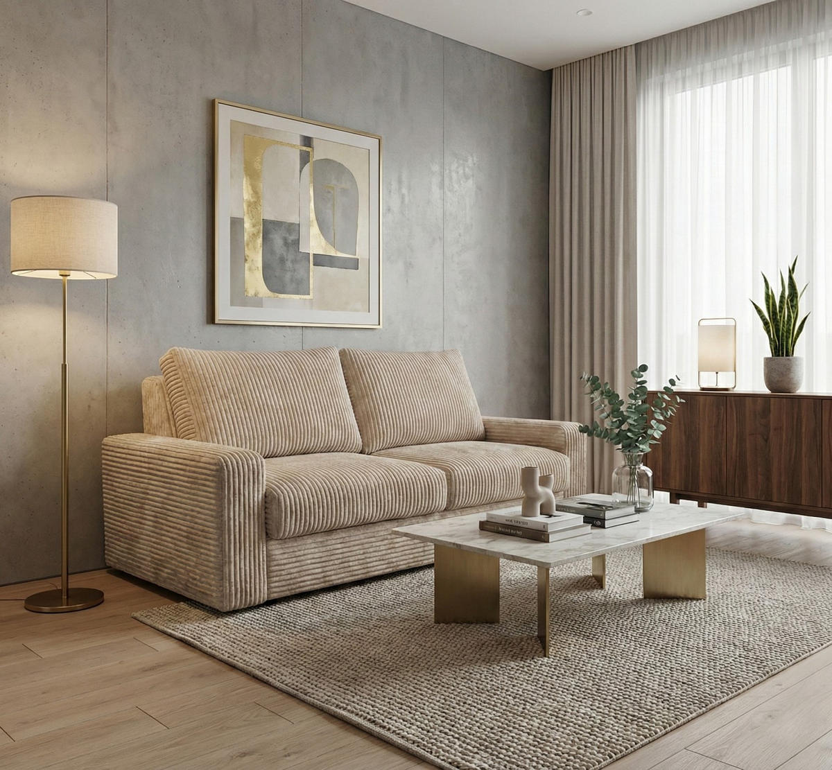 2-SITZER-SOFA Isola mit Schlaffunktion Cordbezug Beige - Beige, Textil (200/81/100cm) - KS Home Concept