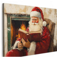 LEINWANDBILD Weihnachten - Weihnachtsmann - Winter - Open Fireside Wohnzimmer 120x80 cm - Dunkelrot, Textil (120/80cm) - MuchoWow