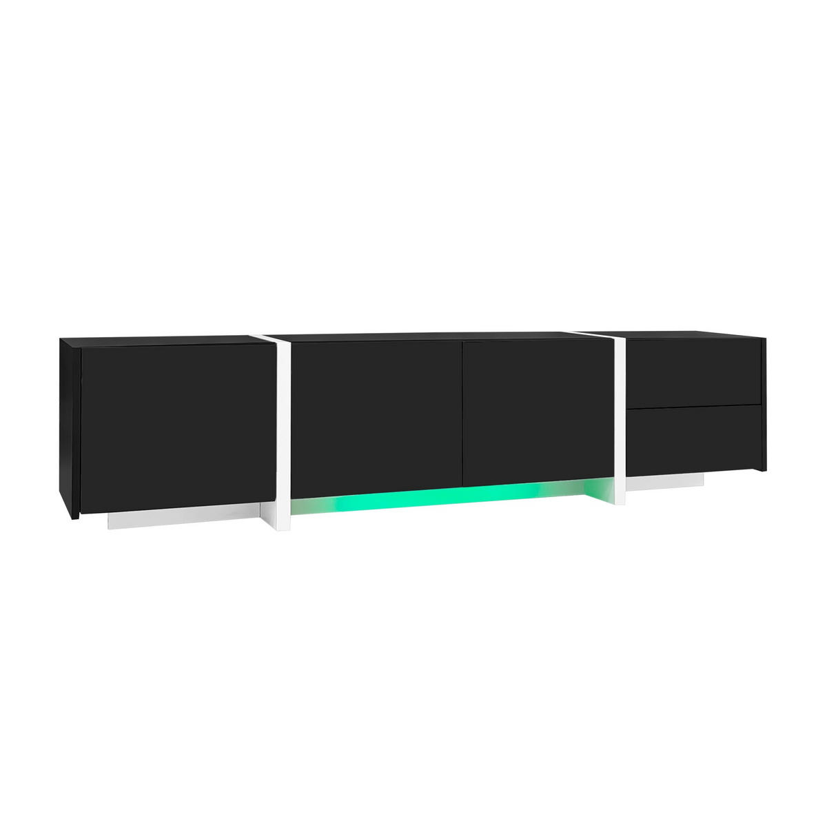 LOWBOARD 170/30/39 cm aus Holzwerkstoff mit Hochglanzfront und LED-Beleuchtung Schwarz/Weiß - Schwarz, Holzwerkstoff (170/39/30cm) - Modenvie