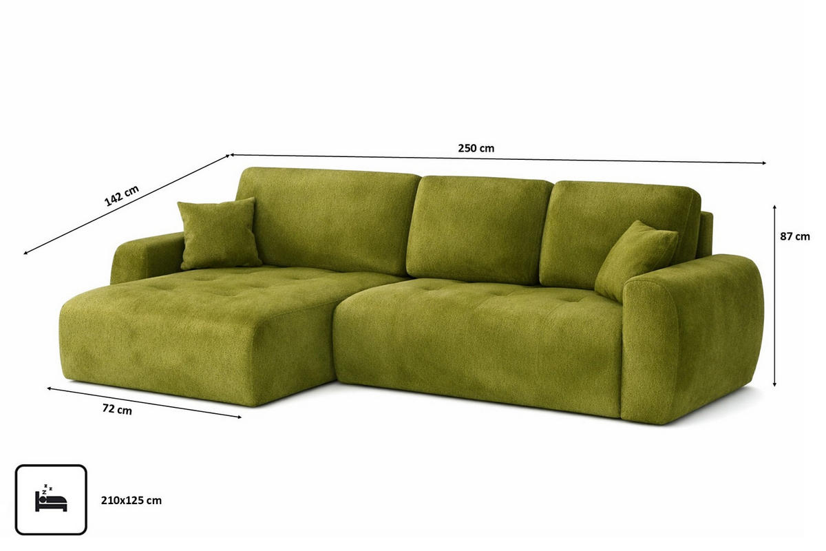 ECKSOFA Mit Schlaffunktion Und Bettkasten L-Form Ivo L, Veloursstoff Salvador, Olive, Links - Olivgrün, Holz (250/142cm) - Kaiser Möbel