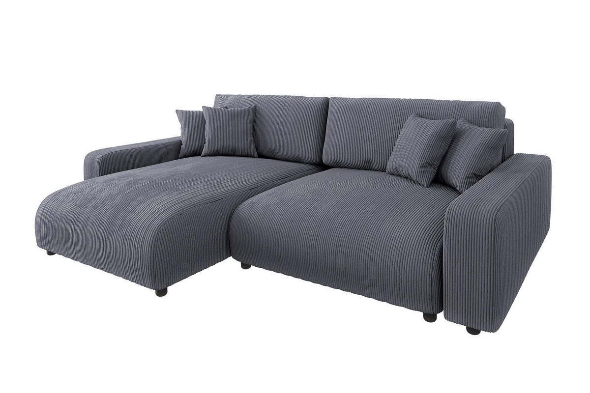 ECKSOFA Emma Grau Cord - Ottomane links - Grau, Textil (234/170cm) - S-Style Möbel