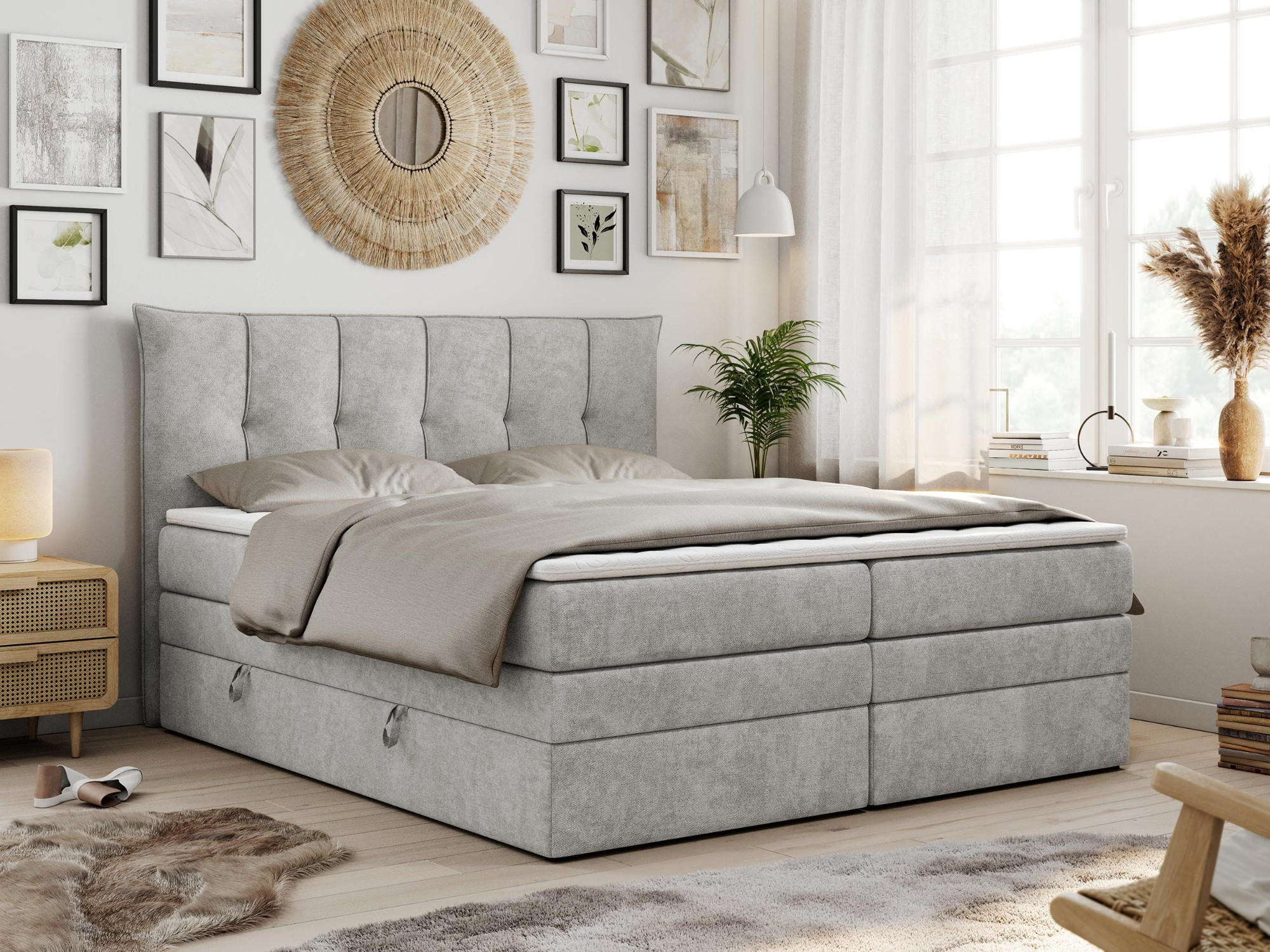 BOXSPRINGBETT PREMIUM 10 KING 120/200 Hellgrau Struktur - H3 - Hellgrau, Holz/Textil (120/200cm) - MKS