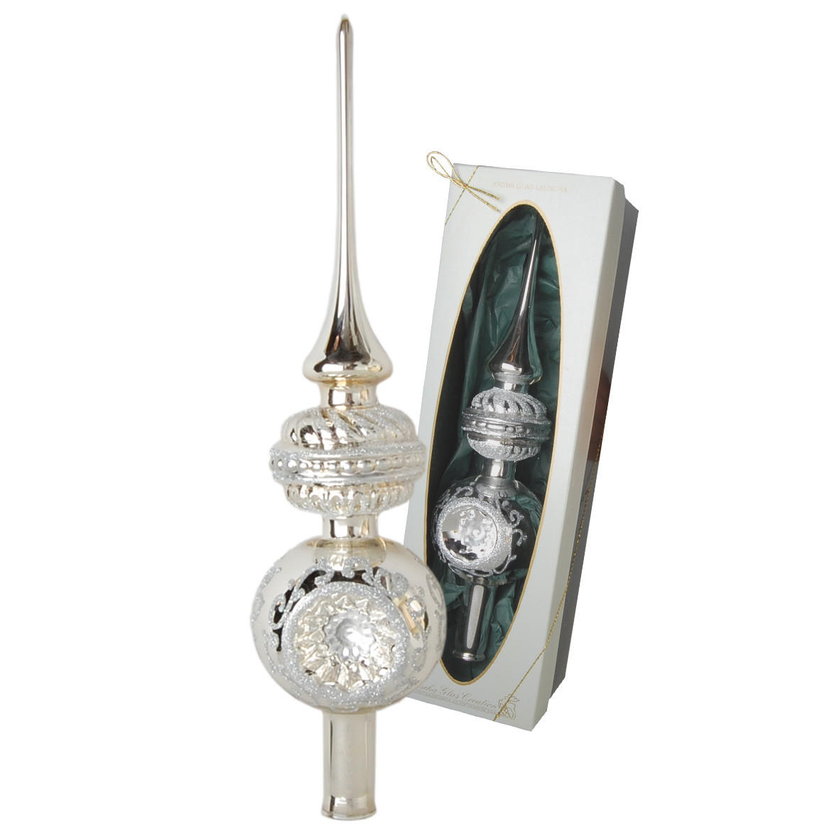 Krebs Glas Lauscha Baumspitze Silber 33 cm