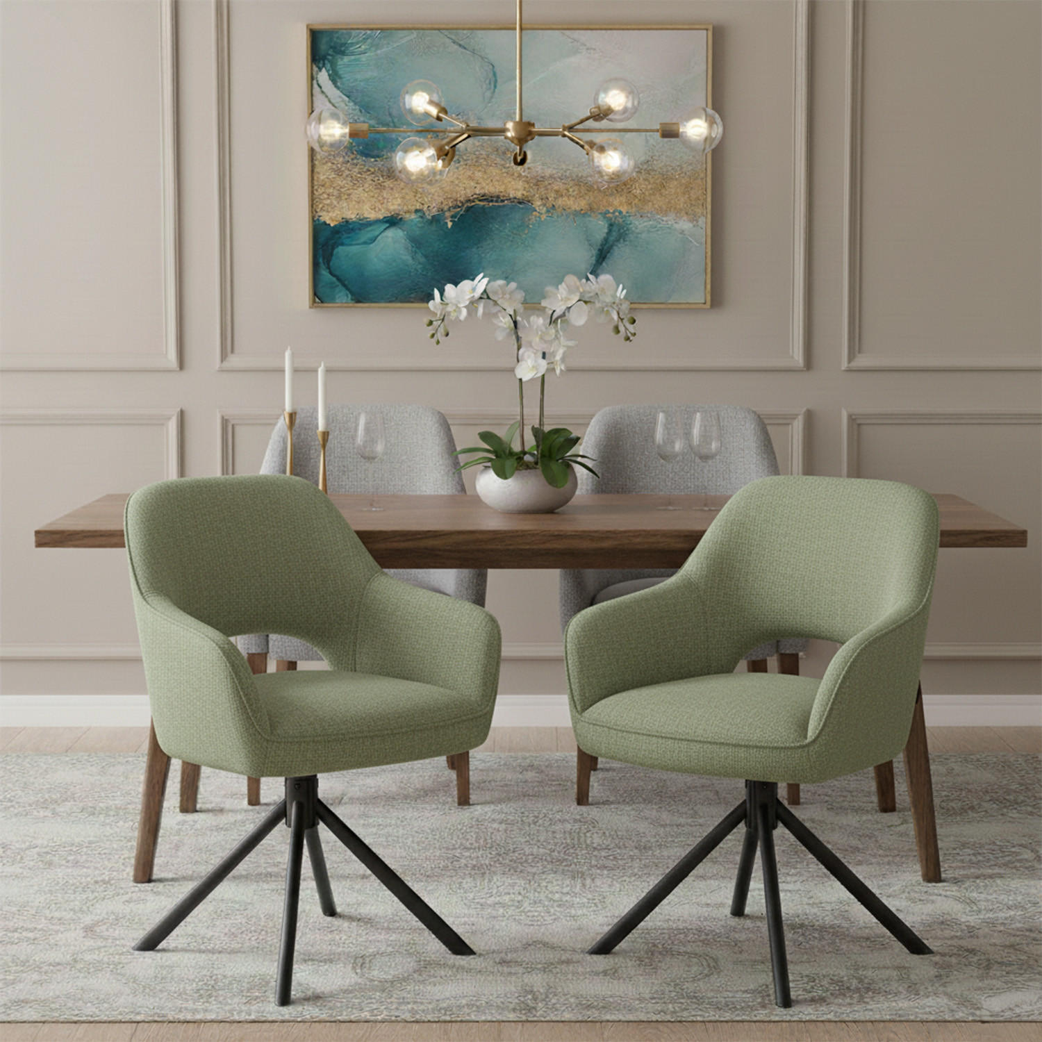 Thumbnail - Dubi Möbel Drehstuhl, Grün, Textil, 60x87x65 cm, Esszimmer, Stühle, Esszimmerstühle, Armlehnenstühle