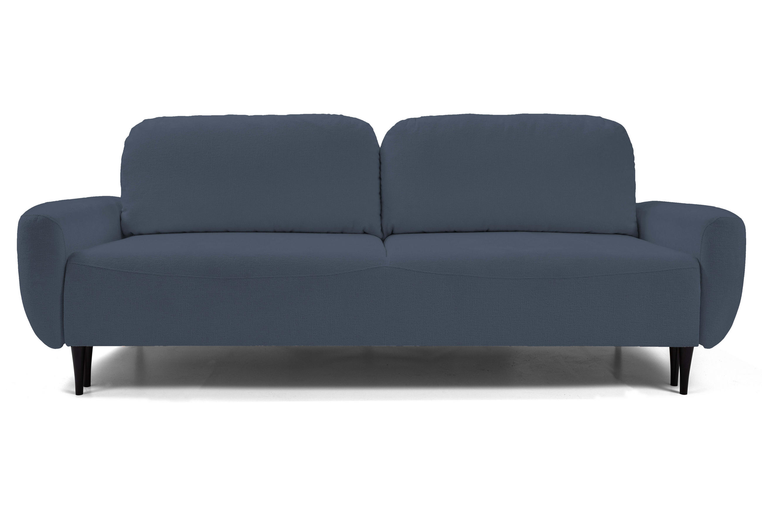 SOFA BOHO Mit Schlaffunktion Und Bettkasten, Wellenfederung, PUR-Schaum, Holzfüße, lose Rückenkissen, freistehend, 244x102x92 cm Dark blue - Dunkelblau, Holz/Textil (244/92/102cm) - DomoHome