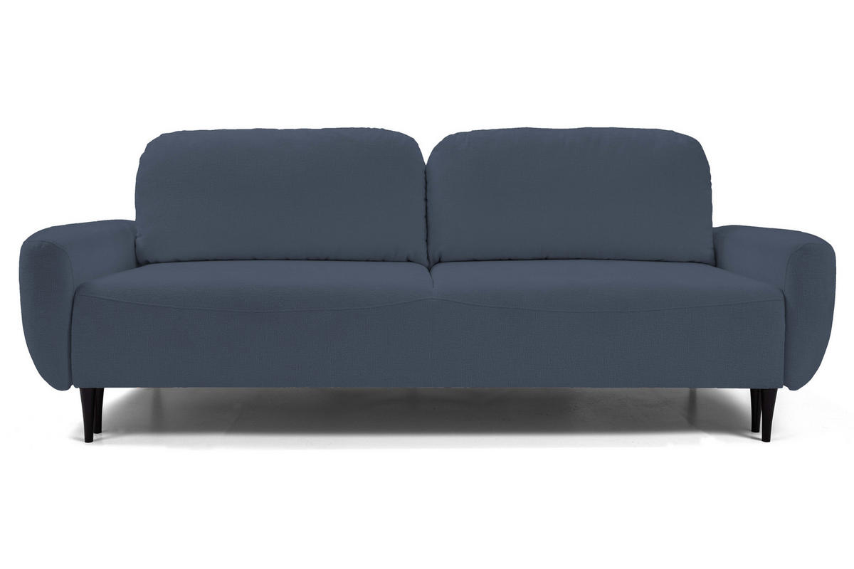 SOFA BOHO Mit Schlaffunktion Und Bettkasten, Wellenfederung, PUR-Schaum, Holzfüße, lose Rückenkissen, freistehend, 244x102x92 cm Dark blue - Dunkelblau, Holz/Textil (244/92/102cm) - DomoHome