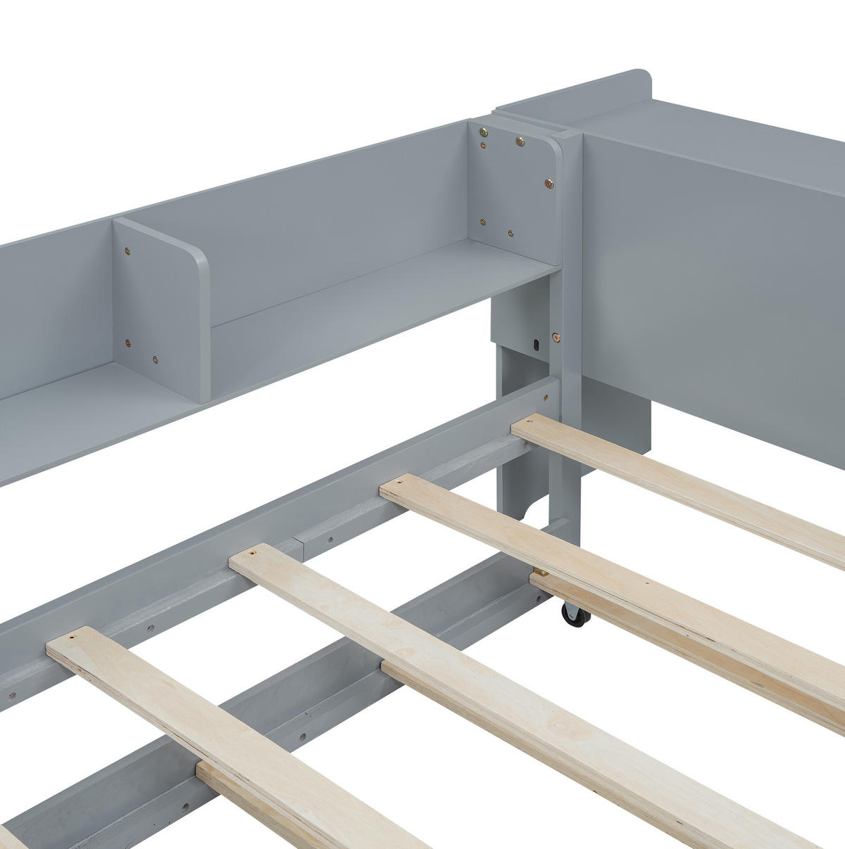 POLSTERBETT 90/200 cm Grau aus Kiefernholz und MDF mit Ausziehbett und Schreibtisch - Grau, Holz (90/200cm) - OKMYHOME