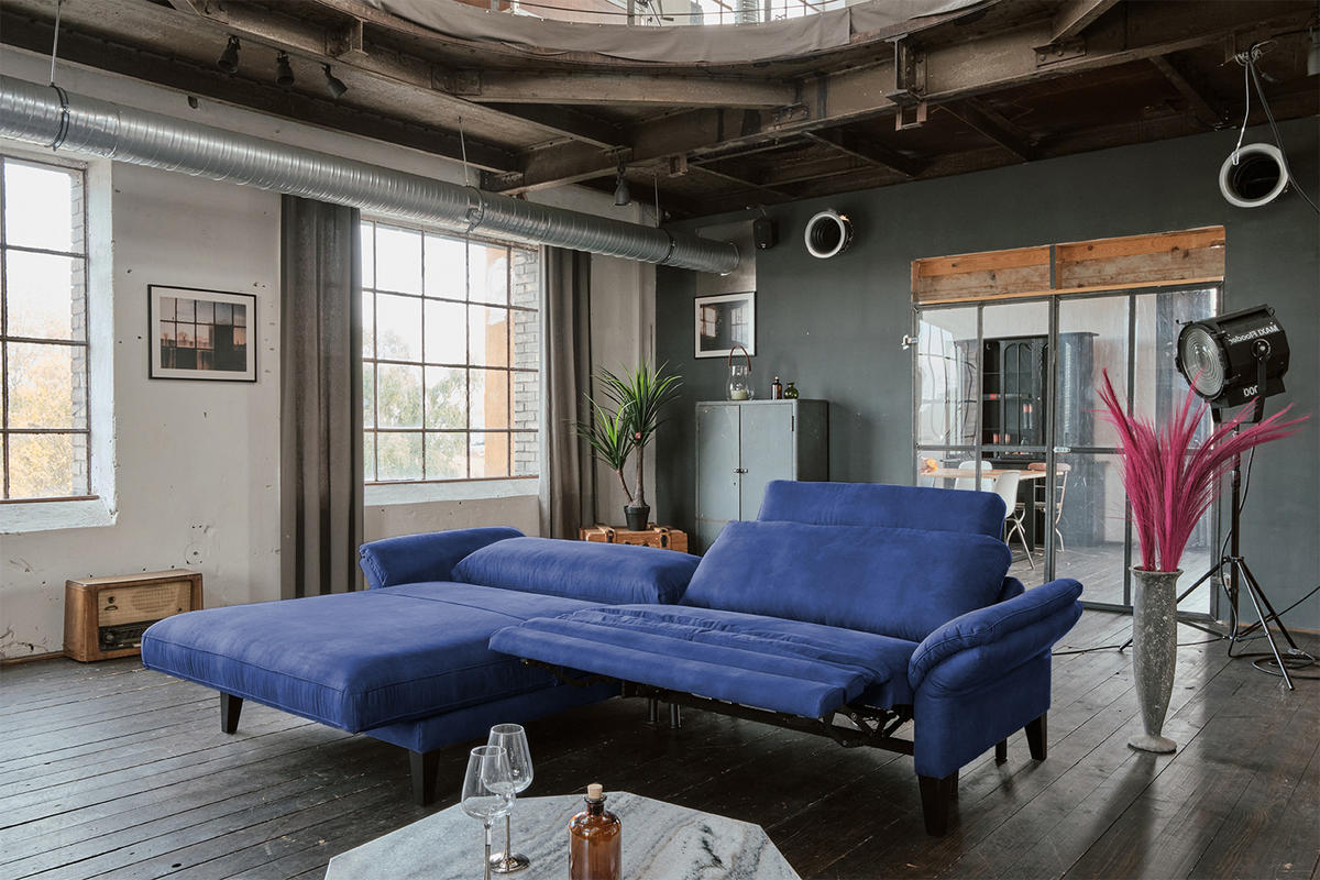 ECKSOFA MIT MOTORISCHER RELAXFUNKTION MALTA Blau Webstoff - Blau/Schwarz, Buchenholz/Textil (302/175cm) - KAWOLA