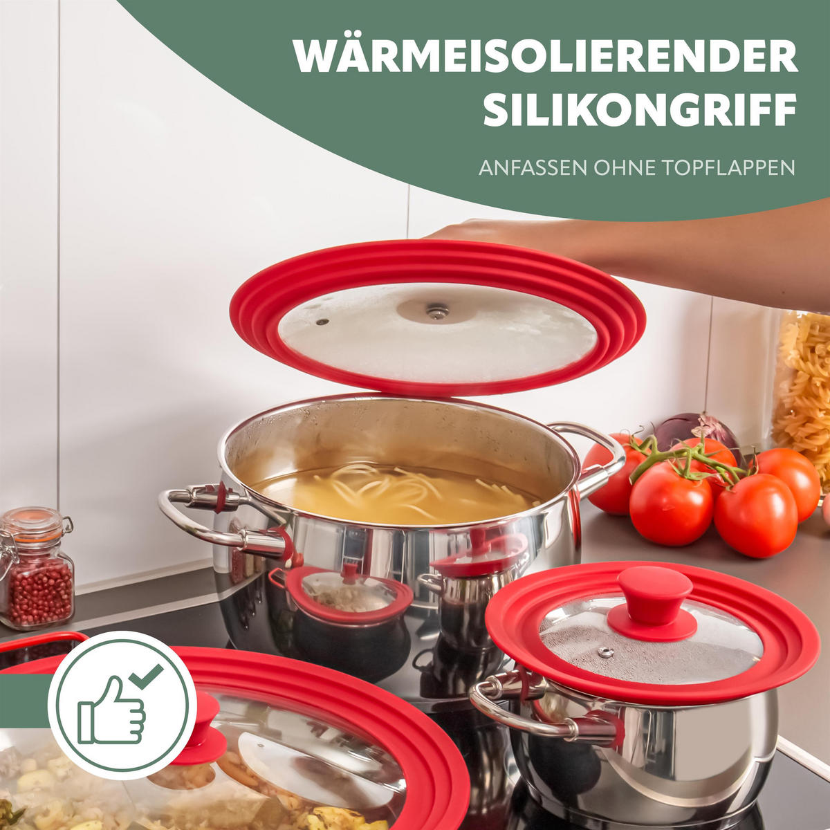 UNIVERSAL-GLASDECKEL, rot, Silikon, Edelstahl - Rot, Glas (34/34/6cm) - bremermann