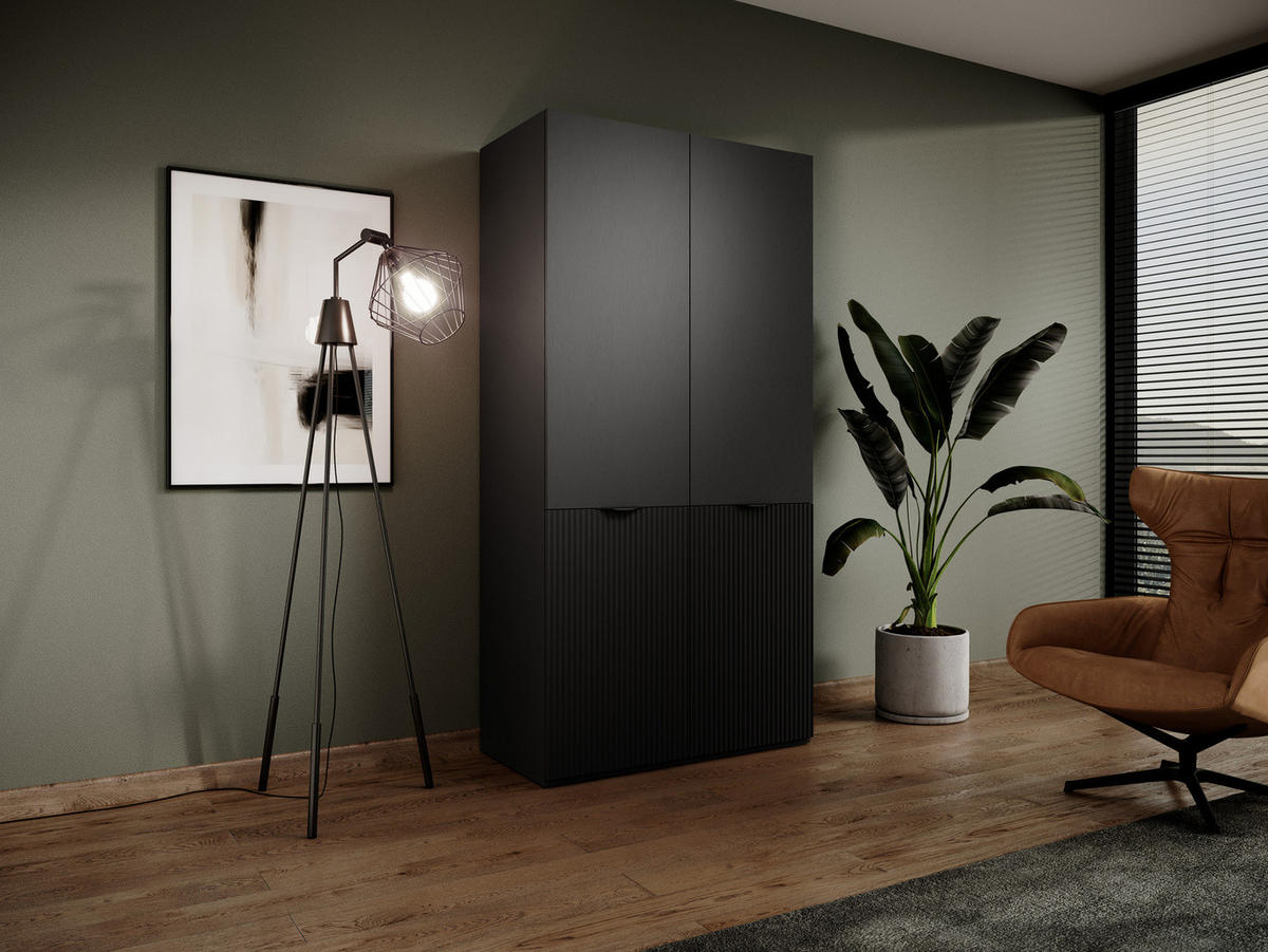 KLEIDERSCHRANK ZEN (Modular, Schwarz Matt, Rillenfront, 2-türig) - Schwarz, Holz/Holzwerkstoff (101/200/51cm) - Ravio