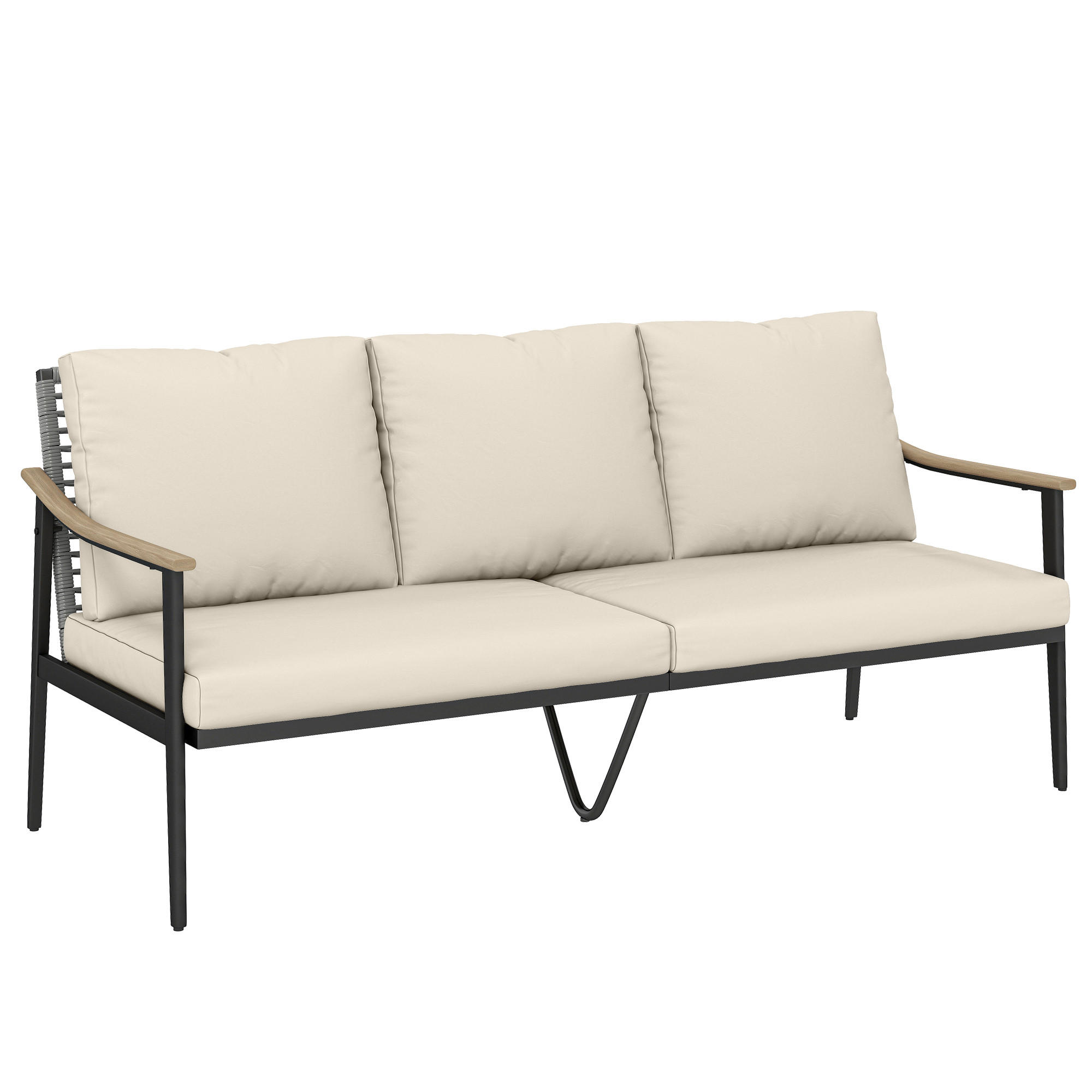 GARTENSOFA 3-Sitzer DE-06775 mit abnehmbaren Kissen Khaki - Taupe, Kunststoff/Metall (75/78/176cm) - ComfortXL
