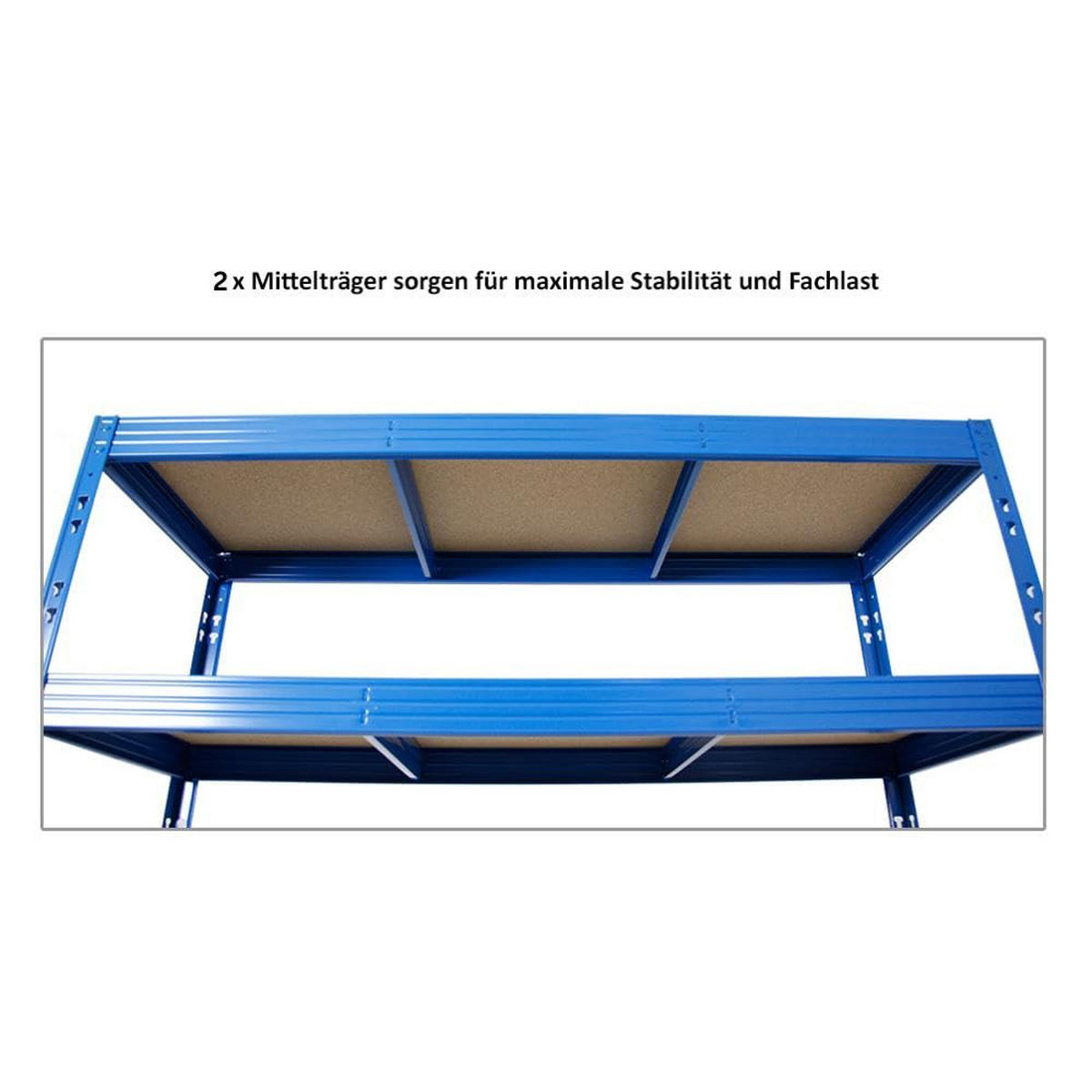 SCHWERLASTREGAL Rhino 180x160x60 cm 4 Spanplatten-Ebenen 16mm Fachlast 500 kg Blau - Blau, Metall (160/180/60cm) - PROREGAL