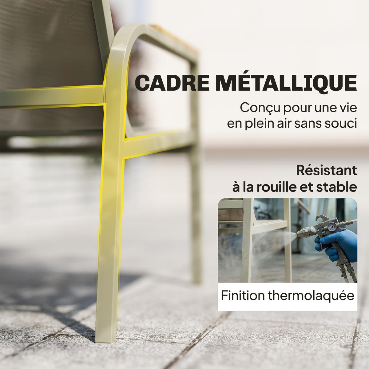 GARTENSET DE-13504 4-teilig mit Glasplatte, Textilène-Bezug Grün - Grün, Metall - ComfortXL