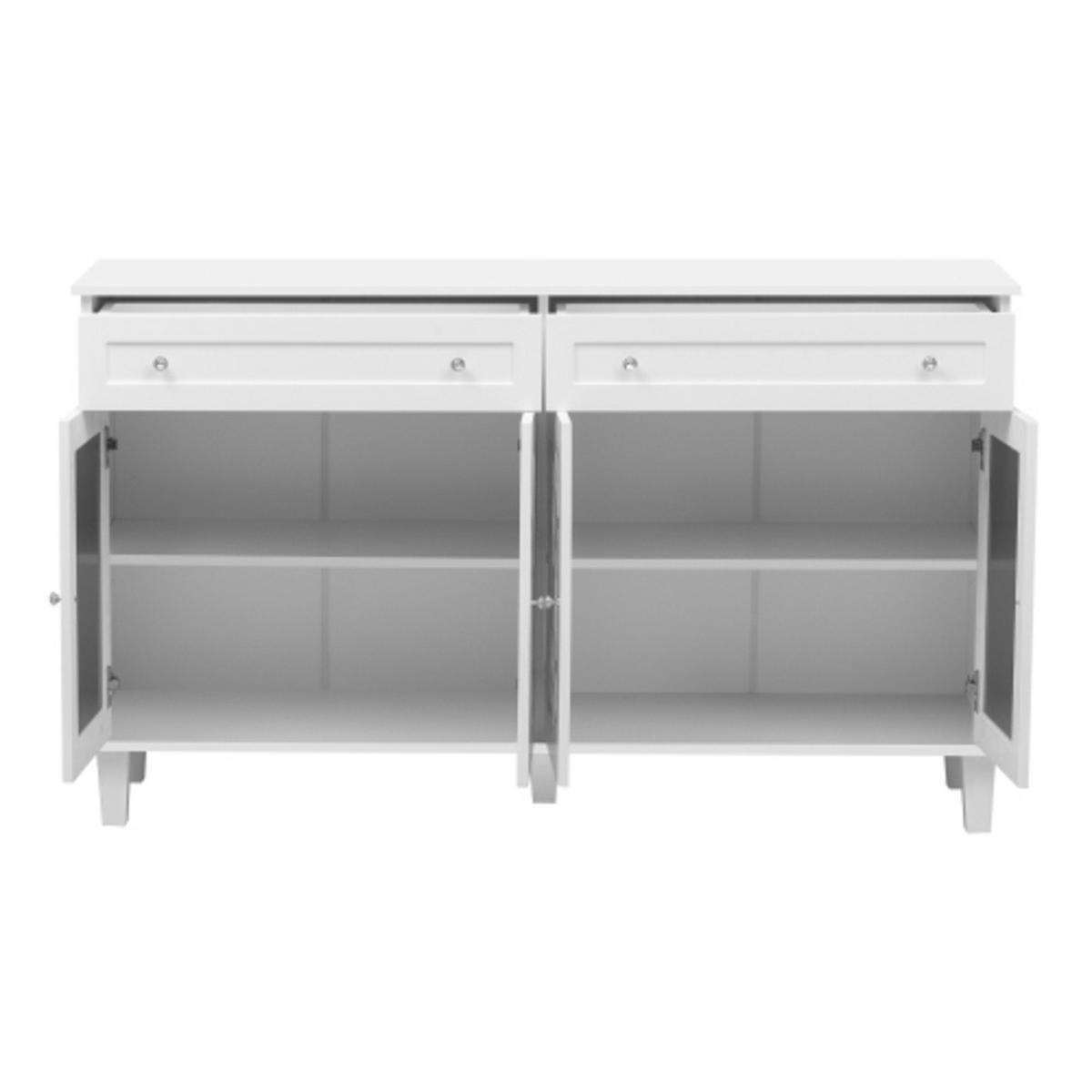 SIDEBOARD Weiß aus MDF mit Spiegeltüren und kristallförmigen Griffen 140×40×83 cm - Weiß, Holzwerkstoff (140/83/40cm) - Luhomfu