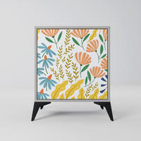 SIDEBOARD HELLO SPRING, Grau, 57,5x42x70,5 cm, Schwarze Metall-Sternfüße - Multicolor/Schwarz, Holzwerkstoff/Metall (57.5/70.5/42cm) - SpaceRebels