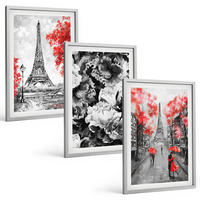 BILDER SET 3er Set - 40x60 cm Silberner Rahmen - graue Gemälde des Eiffelturms - Silberfarben, Kunststoff (40/60cm) - TULUP