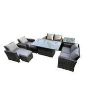 GARTENMÖBEL-SET HÖHENVERSTELLBARER ESSTISCH SOFA SET MIT DOPPELSITZ-SOFA 2 KLEINER HOCKER Polyrattan Dunkelgrau Gemischt 8-Sitzer - Dunkelgrau, Metall - Fimous