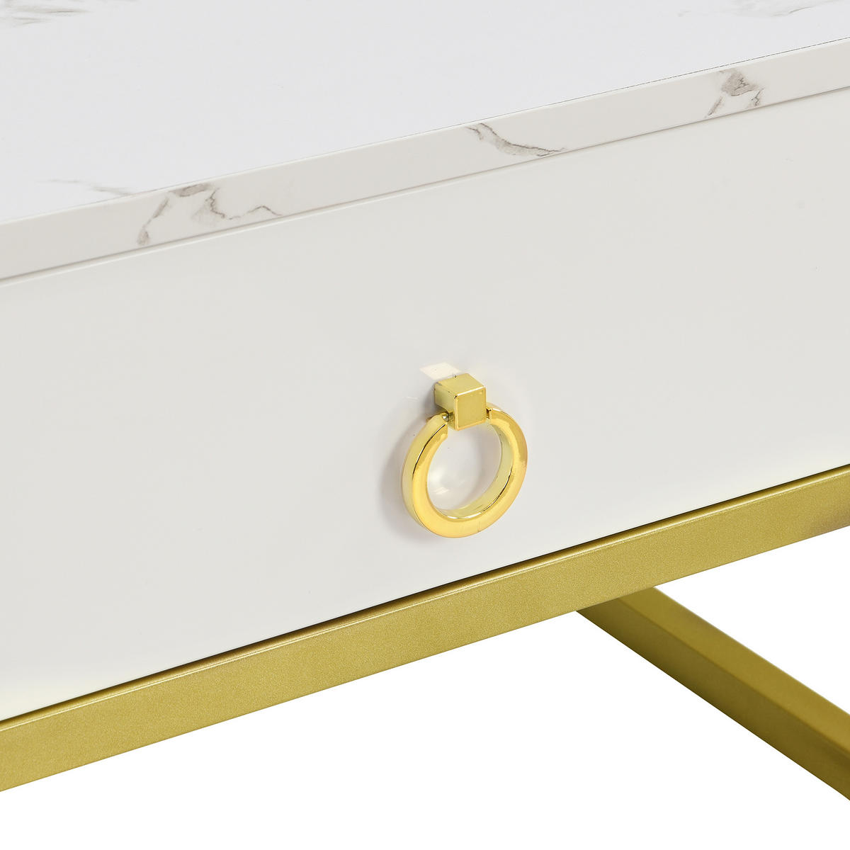 COUCHTISCH DE-025 Nestia Weiß/Gold/Teebraun 2-tlg. - Weiß, Holzwerkstoff (60/60/43cm) - ComfortXL