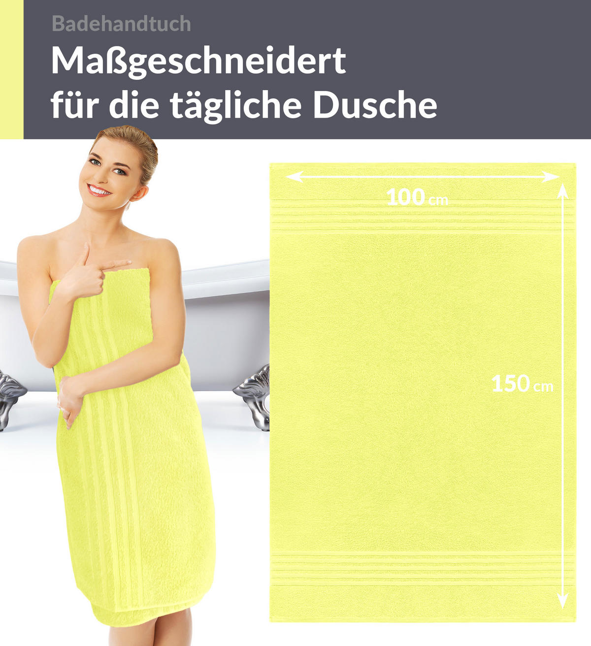 BADETUCH London Anis Grün 2er Set 100x150 - Hellgelb, Textil (100/150cm) - Lashuma