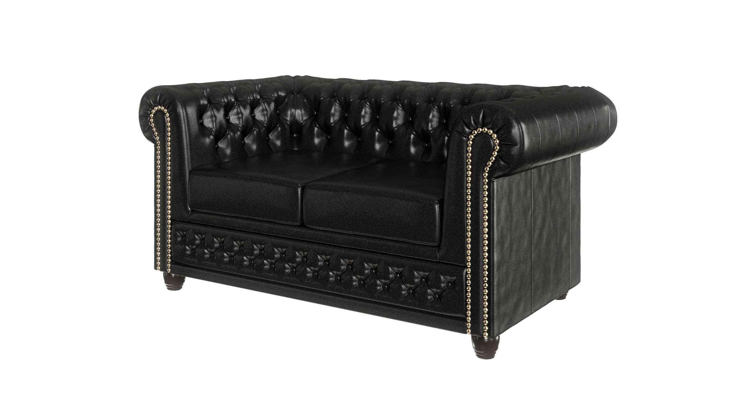 CHESTERFIELD-SOFA 2-sitzer mit Schlaffunktion Morin Schwarz vegan Leder - Schwarz/Braun, Holz/Textil (148/72/86cm) - S-Style Möbel