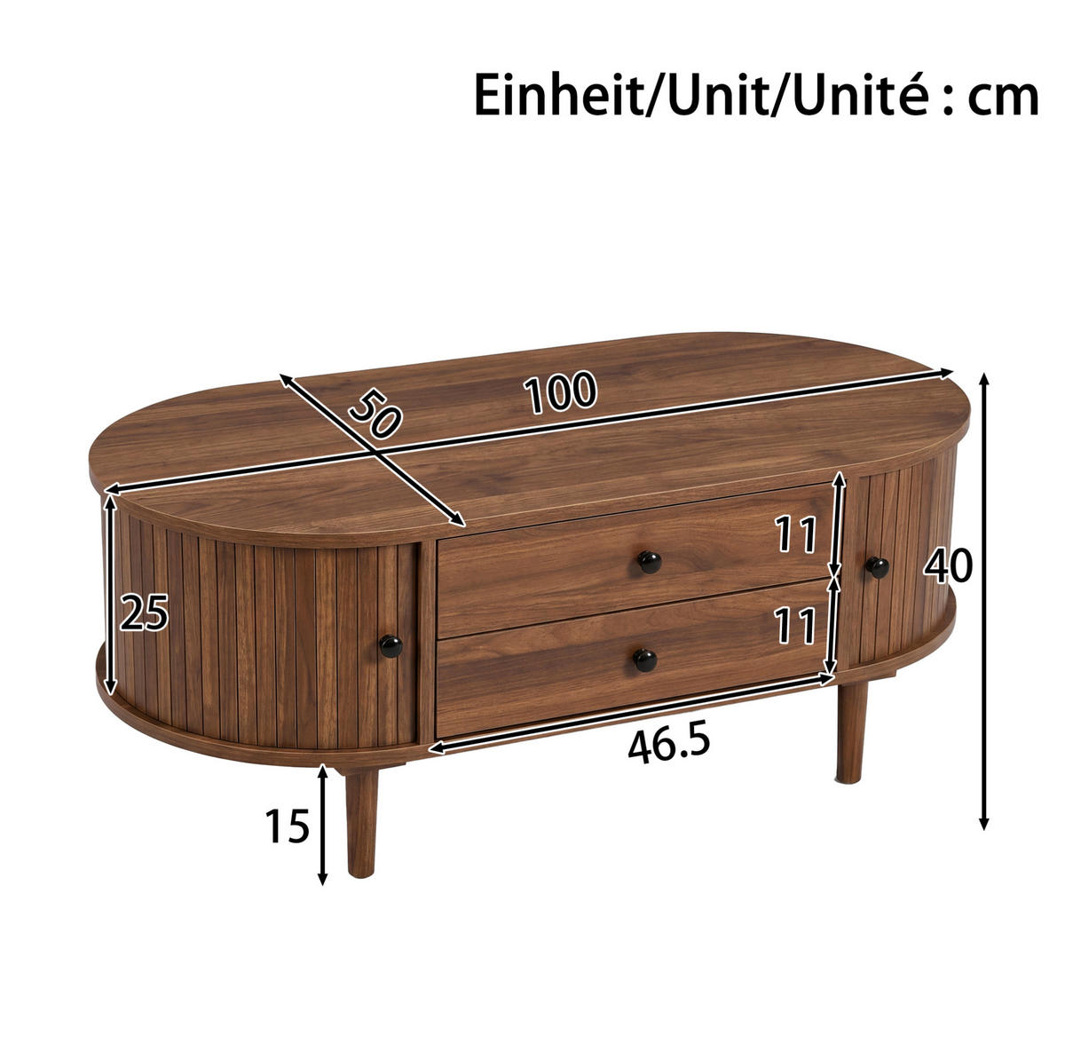COUCHTISCH 100/50/40 cm in Nussbaum mit Schiebetüren und 2 Schubladen - Walnussfarben, Holzwerkstoff (50/100/40cm) - BEAOK