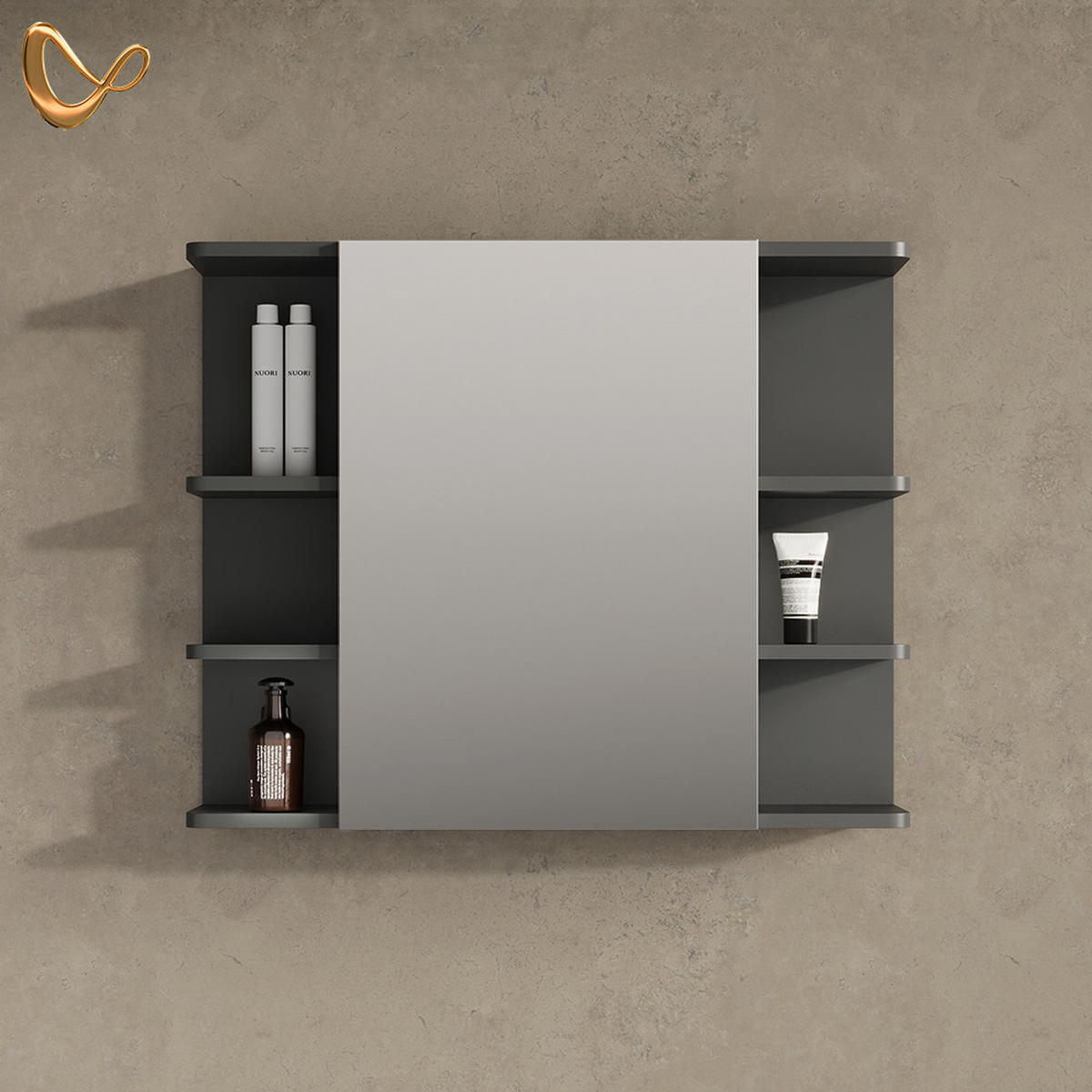 BADSPIEGELSCHRANK Fucino Anthrazit 79.6 x 64 cm - Anthrazit, Holzwerkstoff (79.6/64/21.2cm) - Livinity®