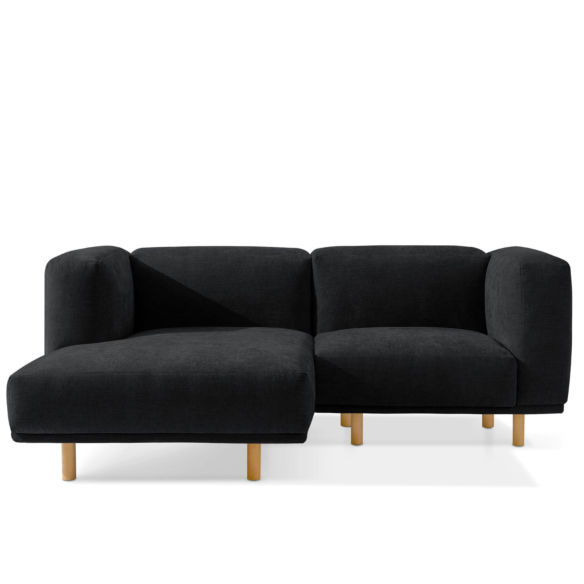 ECKSOFA-LINKS FOSERO, Chenille-Stoff - Anthrazit/Buchefarben, Holz/Holzwerkstoff (204/155cm) - KONSIMO®