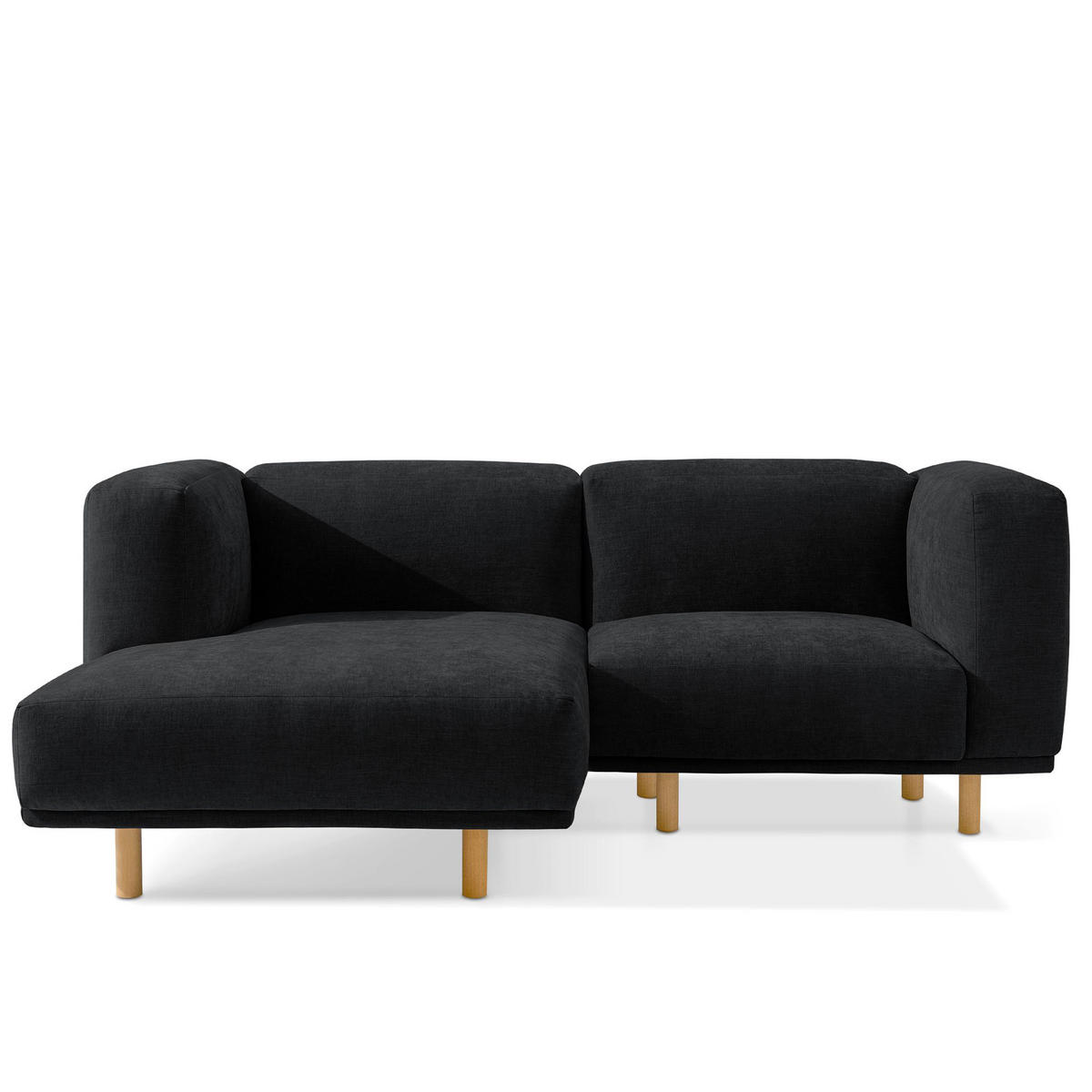 ECKSOFA-LINKS FOSERO, Chenille-Stoff - Anthrazit/Buchefarben, Holz/Holzwerkstoff (204/155cm) - KONSIMO®