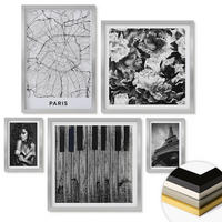 WANDBILDER 5er Set - 50x50 cm & 20x30 cm & 40x60 cm Silberner Rahmen - Porträt einer Frau mit einer Eiffel-Rose - Silberfarben, Kunststoff (40/60cm) - ArtPrintCave