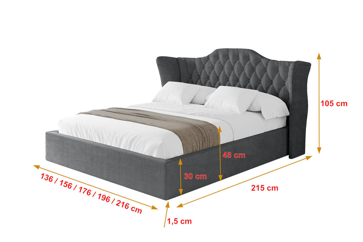 POLSTERBETT mit Bettkasten und Lattenrost, Boxbett ohne Matratze - ZORAN 180x200 Dunkelgrau - Anthrazit, Holzwerkstoff/Textil (180/200cm) - ALTDECOR
