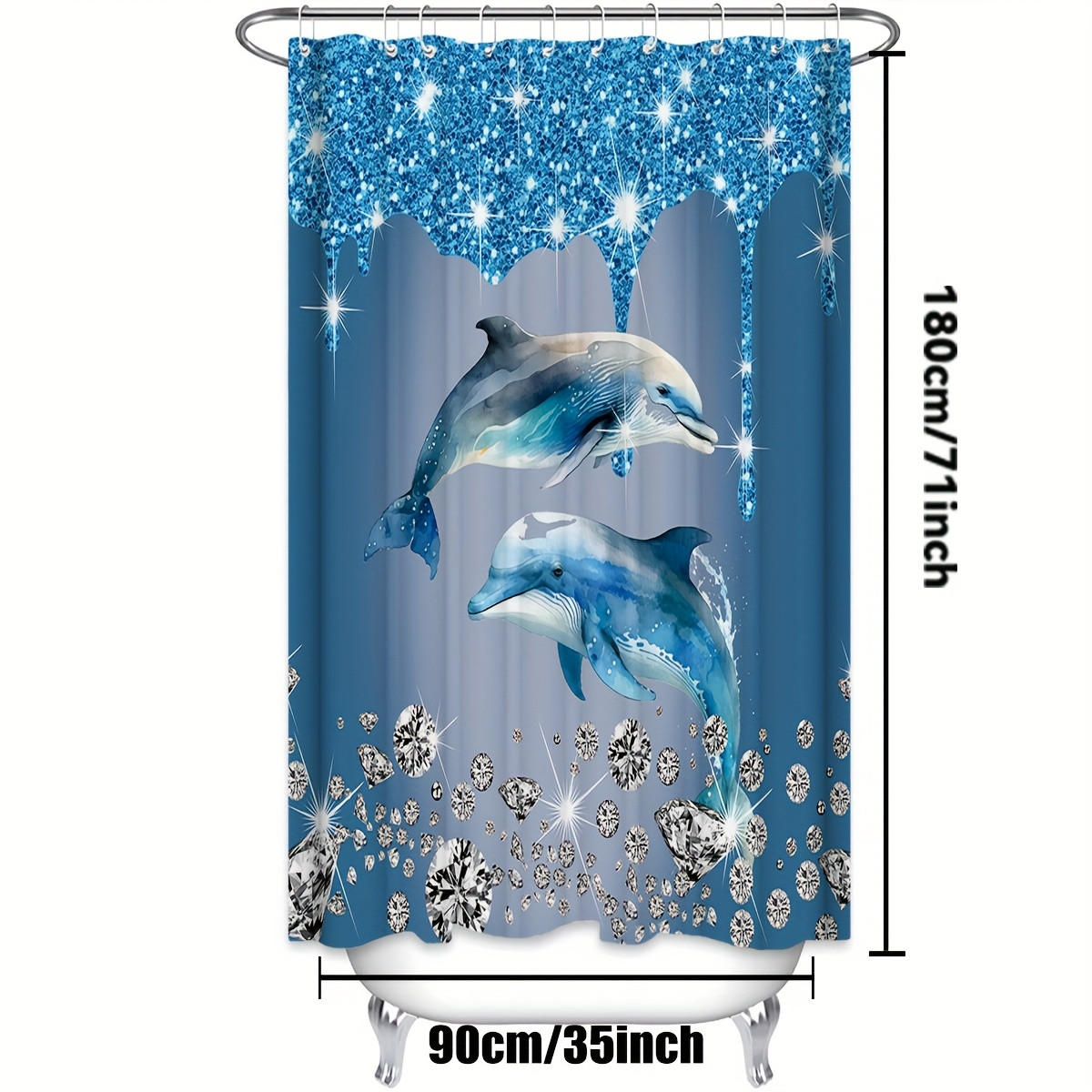 DUSCHVORHANG Blau Delfin Polyester bedruckt wasserdicht maschinenwaschbar mit Haken - Blau, Textil (180/180cm) - MCBOSON