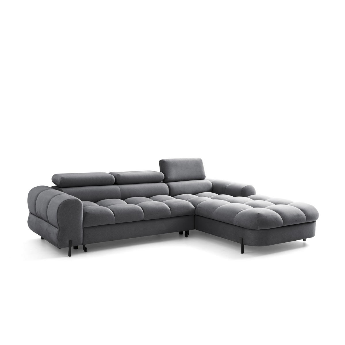 ECKSOFA UFFO L Rechts mit Schlaffunktion 260x195 Velours Grau - Schwarz/Grau, Holz/Textil (195/260cm) - Muffo