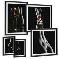 BILDER SET 5er Set - 50x50 cm & 20x30 cm & 40x60 cm Schwarzer Rahmen - Schwarze und weiße weibliche Formen - Schwarz, Kunststoff (40/60cm) - TULUP