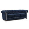 CHESTERFIELD-SOFA 3-Sitzer mit Schlaffunktion Cleo Blink Marineblau Samt mit Kristallsteppung und braunen Massivholzfüßen - Blau/Braun, Holz/Textil (203/72/86cm) - S-Style Möbel