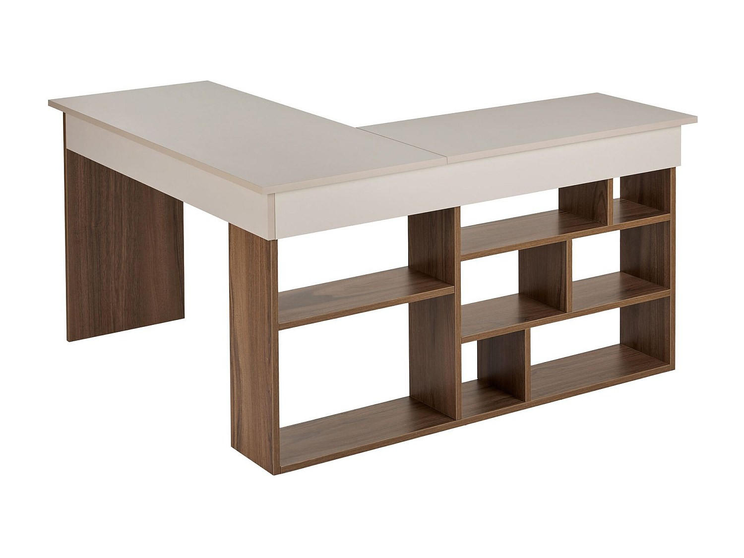 SCHREIBTISCH - 129 cm x 120 cm - Holz, Platte - Naturfarben Dunkel, Beige LILEUL - Beige/Naturfarben, Holz (120/129/72cm) - Vente-Unique