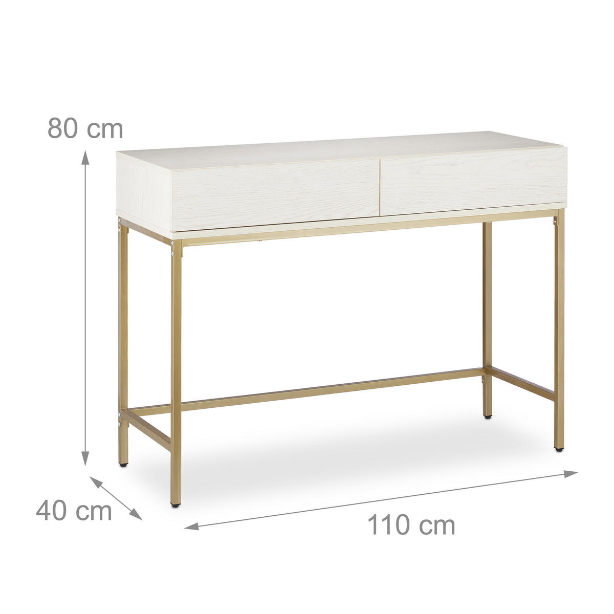 KONSOLENTISCH Gold Weiß 2 Schubladen - Multicolor, Holzwerkstoff/Metall (40/110.5/80.5cm) - Relaxdays